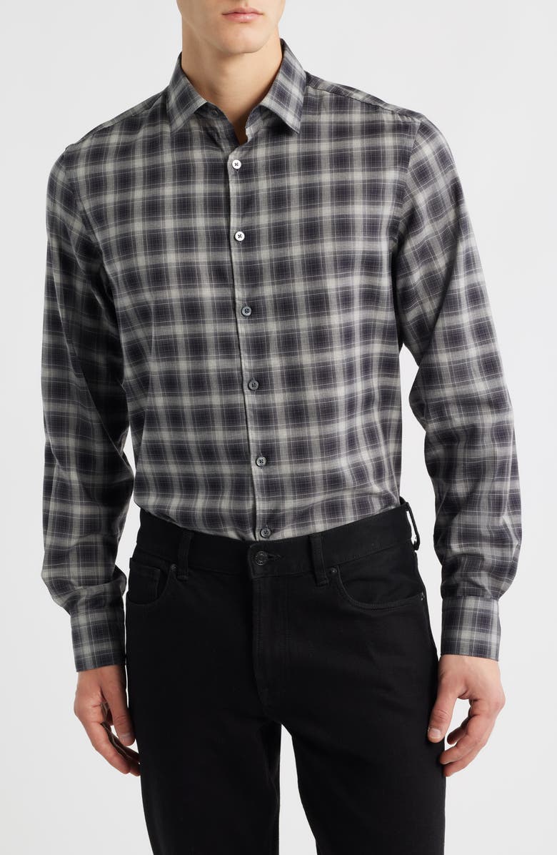 Canali Regular Fit Plaid Dress Shirt, Main, color, Black