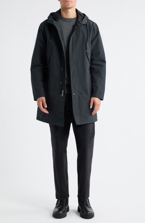Schott Nyc Waterproof Hooded Cotton Blend Fishtail Coat In Black