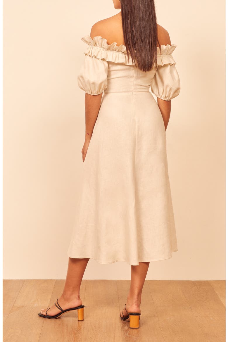 Marley Off the Shoulder Linen Dress, Alternate, color, CREAM