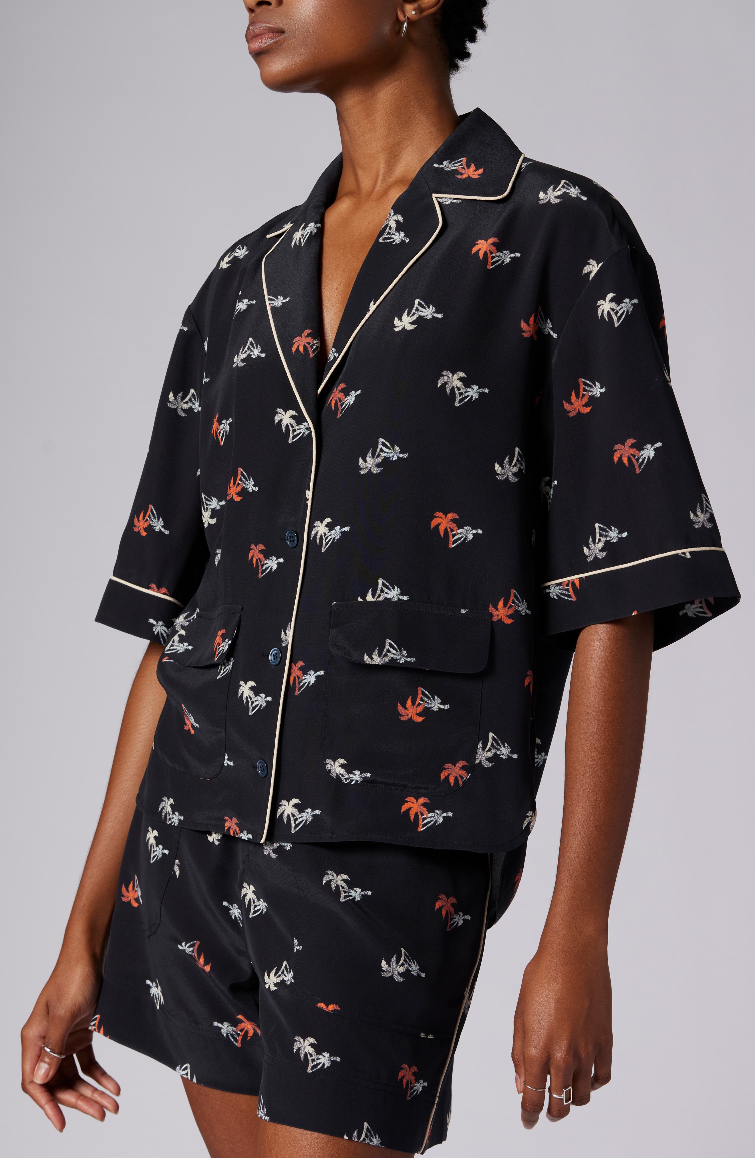 Equipment Leon Palm Print Silk Button-Up Shirt (Women) | Nordstromrack