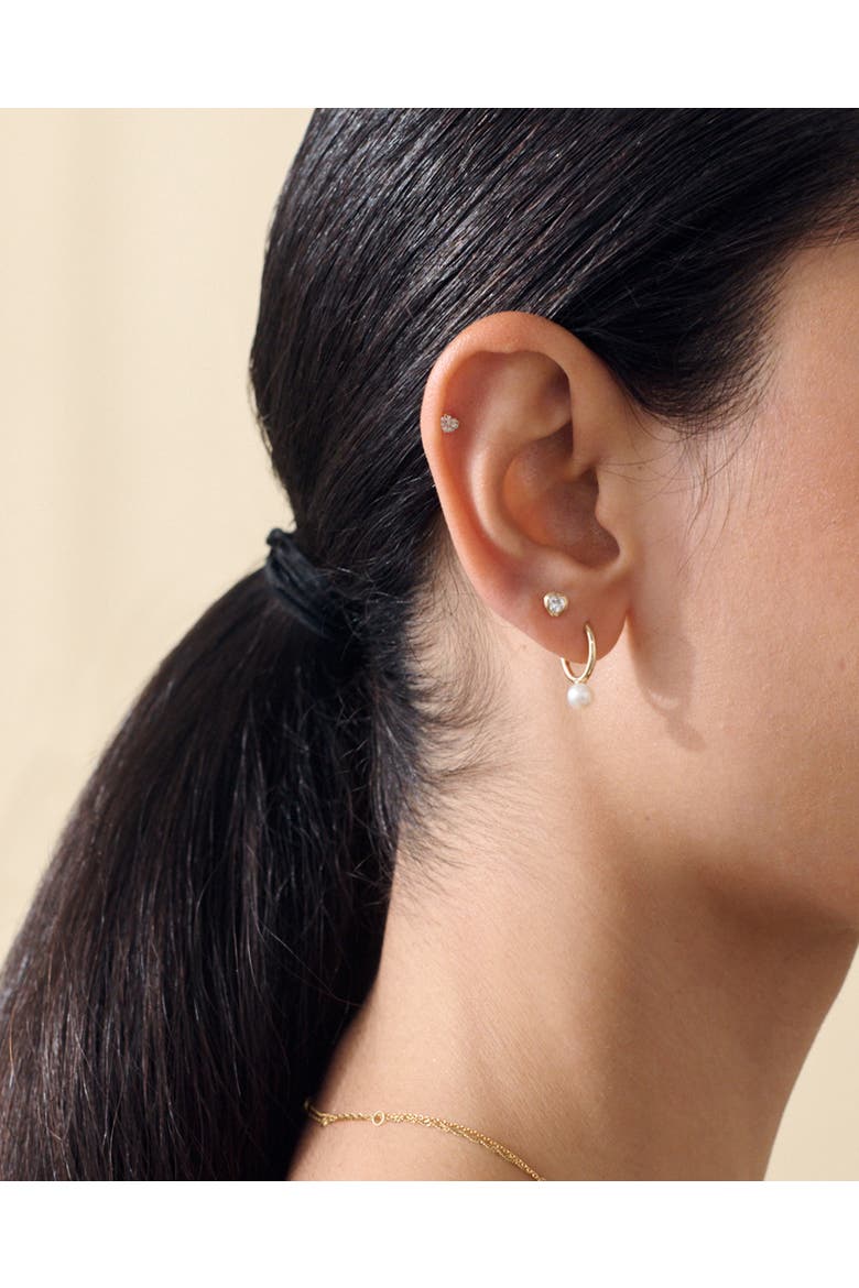 Solid Gold Heart White Sapphire Stud Earrings, Alternate, color, Metallic Gold