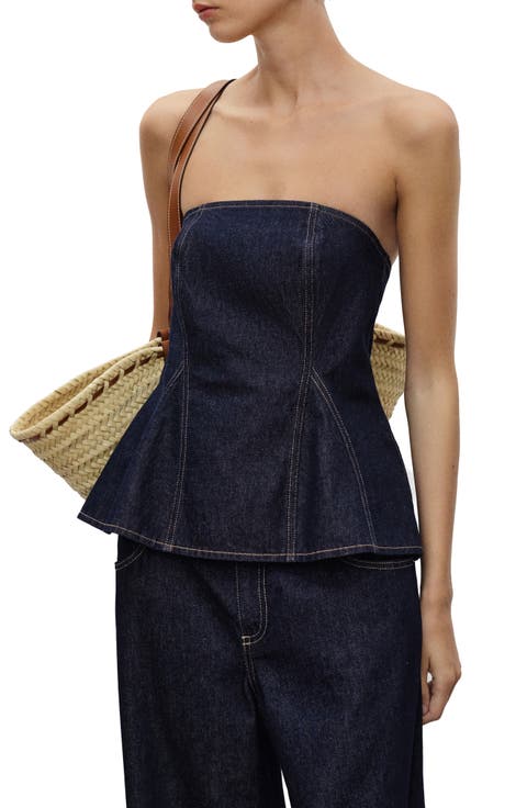 Strapless Denim Peplum Top