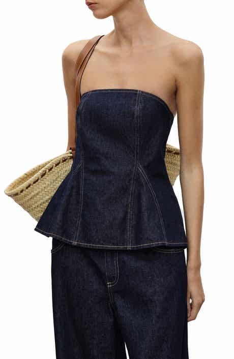 MANGO Strapless Denim Peplum Top