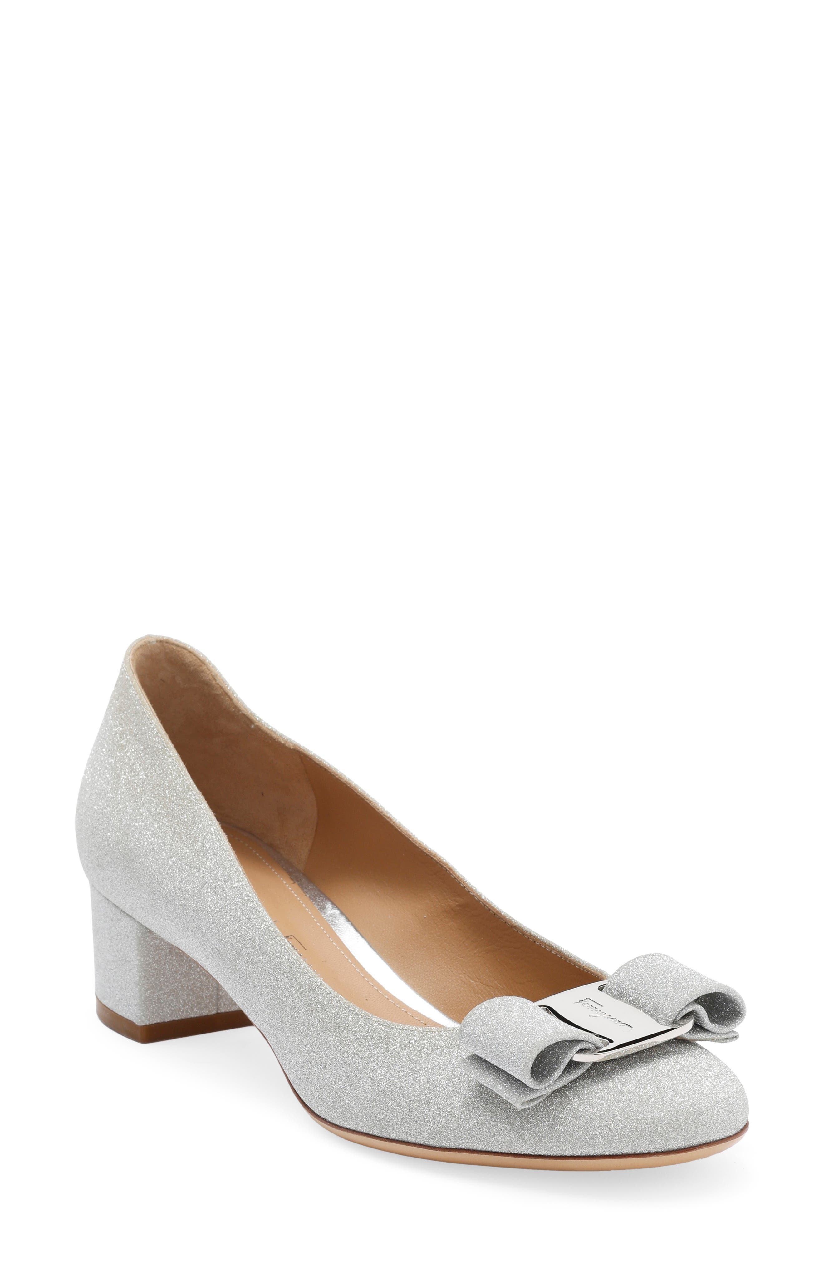 FERRAGAMO Salvatore Ferragamo Vara Bow Glitter Pump, Main, color, Argento