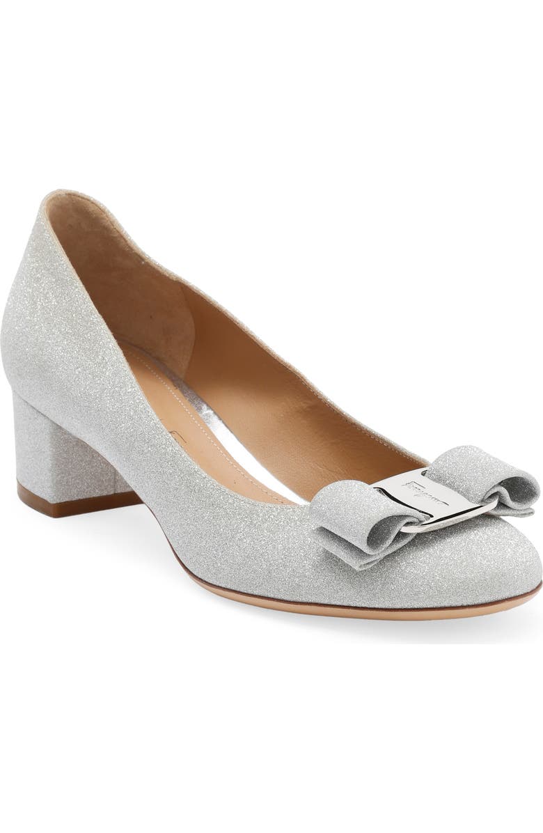 FERRAGAMO Salvatore Ferragamo Vara Bow Glitter Pump, Main, color, Argento