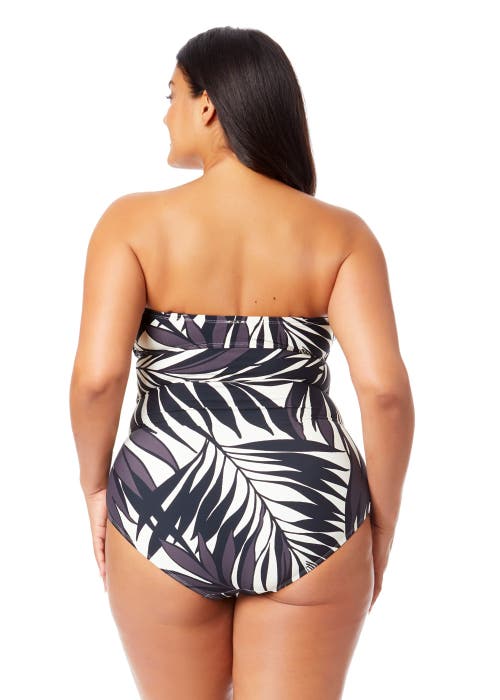 Anne Cole Plus Plus Palm Chic Twist Front Shirred One Piece Swimsuit In Palm Chic