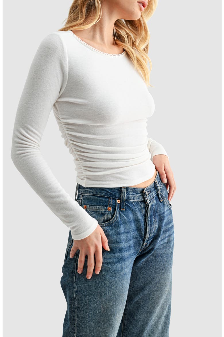 Side Cinched Long Sleeve Top, Alternate, color, IVORY