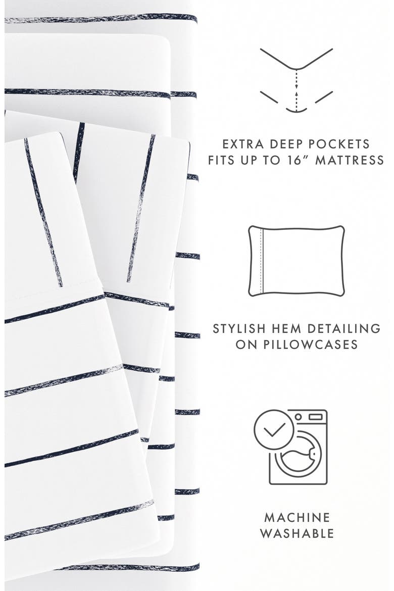 Premium Ultra Soft Distressed Field Stripe Pattern 4-Piece Bed Sheets Set, Alternate, color, NAVY