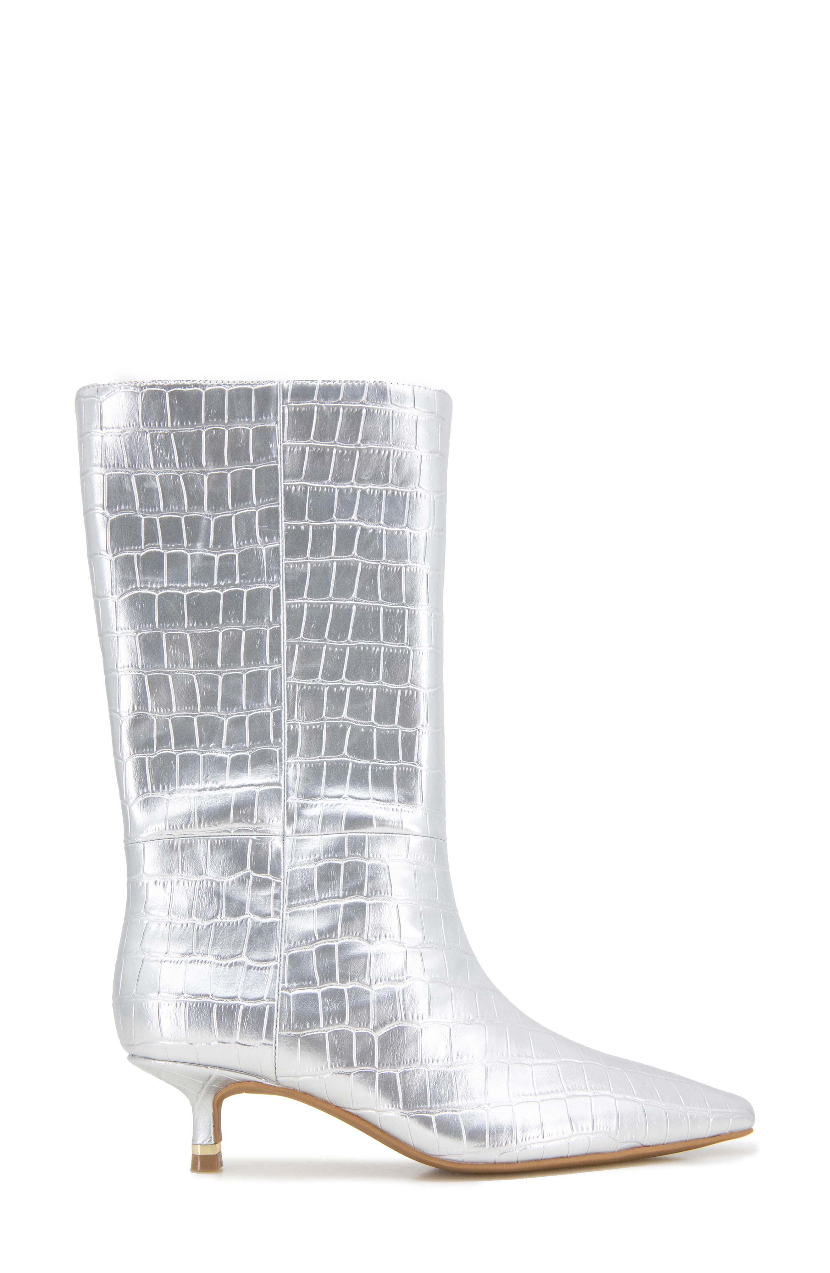Kenneth Cole Meryl Pointed Toe Kitten Heel Boot, Alternate, color, Silver Croco