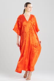 Josie Natori Couture Mokuren Embroidered Silk Caftan
