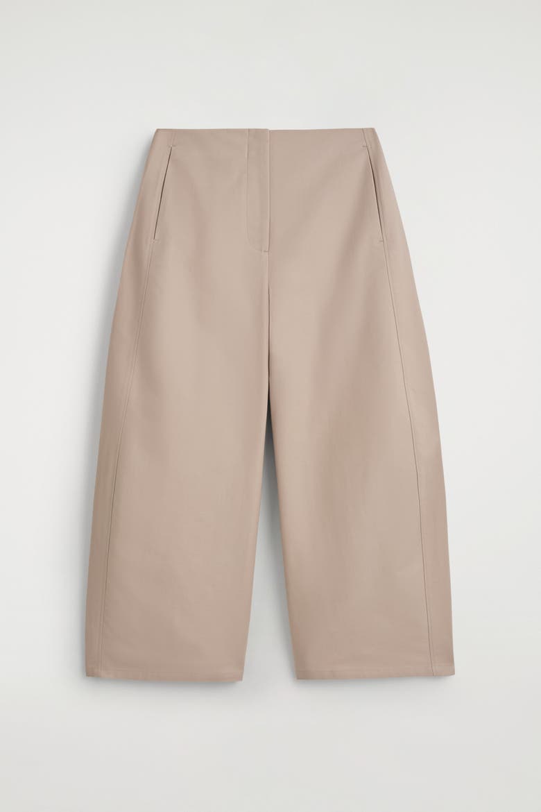 Cropped Barrel-Leg Cotton Pants, Alternate, color, BEIGE