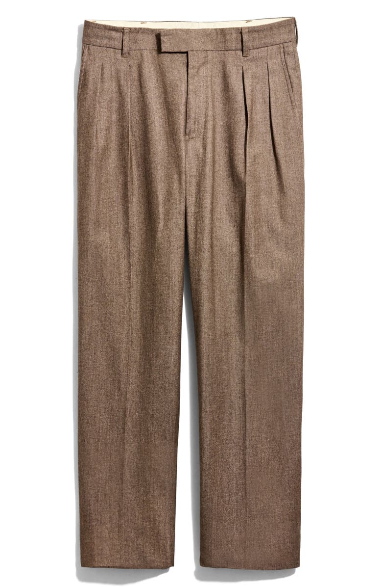 Billy Reid Pleated Cotton & Wool Dress Pants, Main, color, Brown