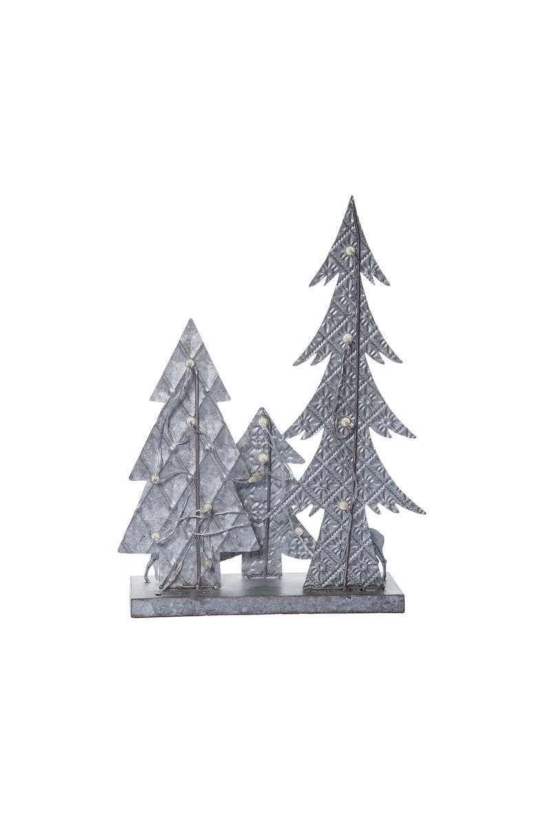 Transpac Silver Metal Light Up Rustic Christmas Scene Decor Tree Sculpture, Alternate, color, Metallic Silver