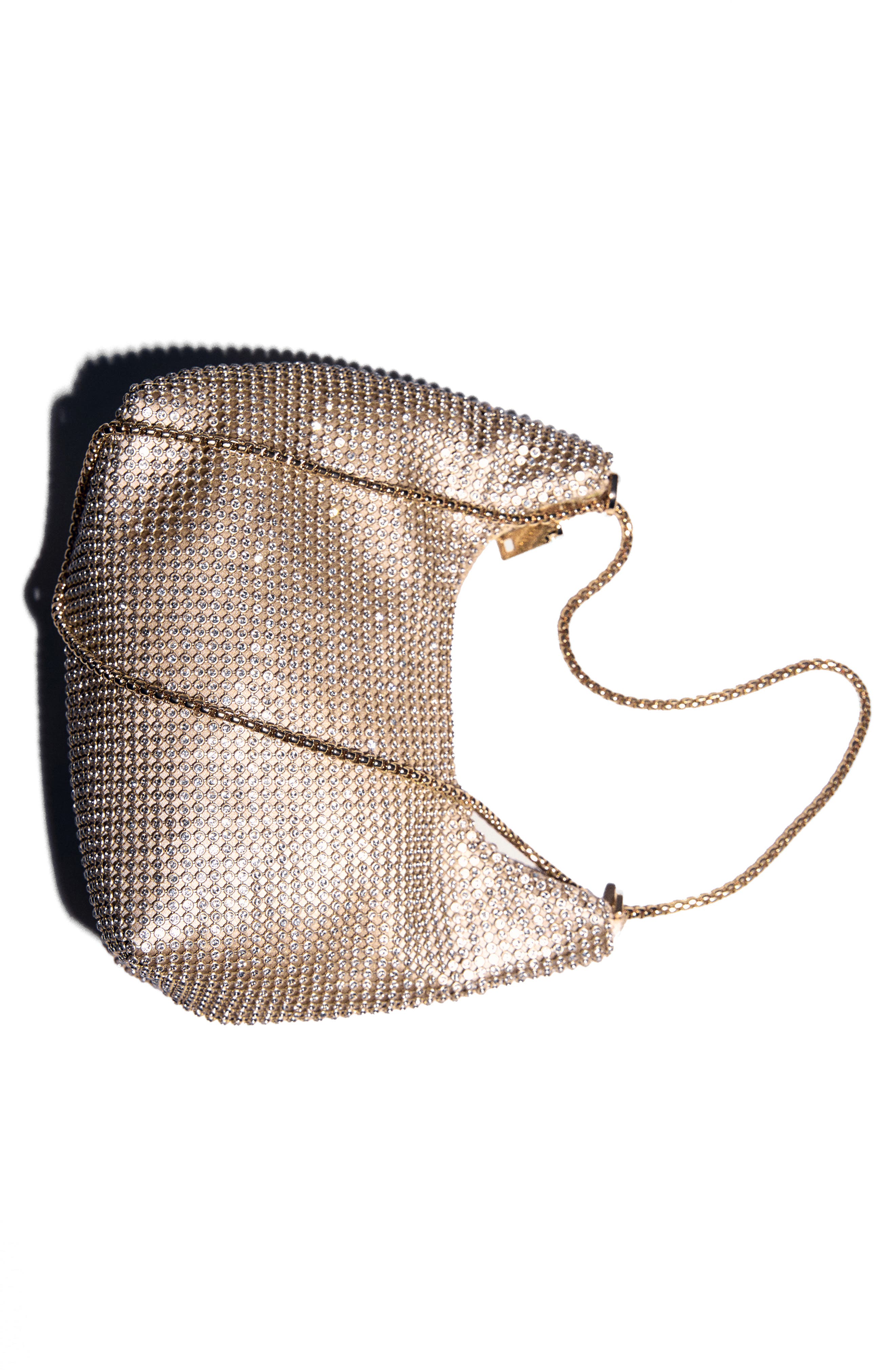 MANGO Chain Strap Crystal Shoulder Bag, Alternate, color, Gold