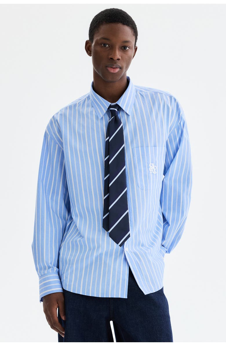 H&M Relaxed Fit Poplin Shirt, Alternate, color, Light Blue/Striped