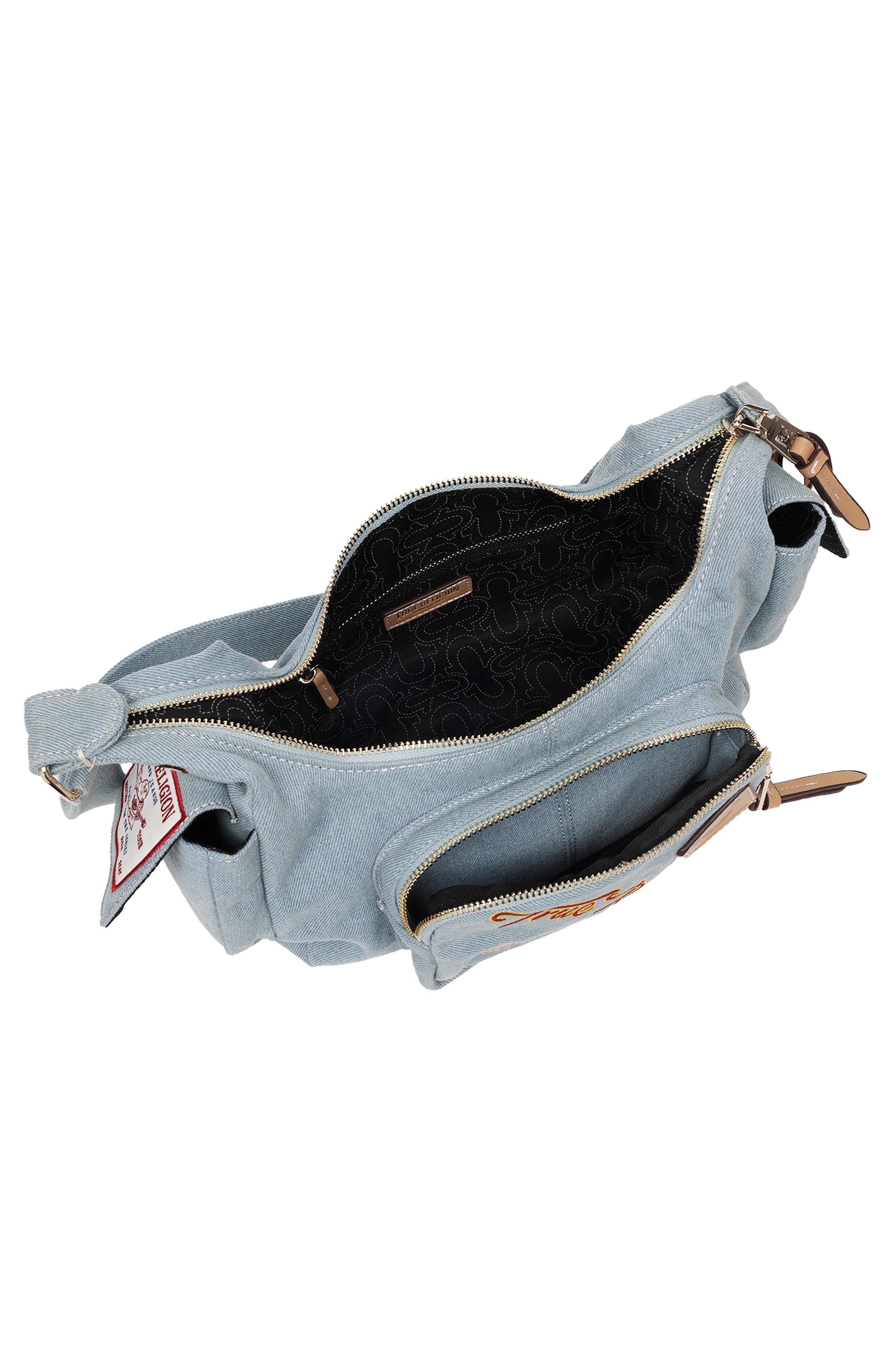 True Religion Multipatch Denim Hobo Bag, Alternate, color, Denim
