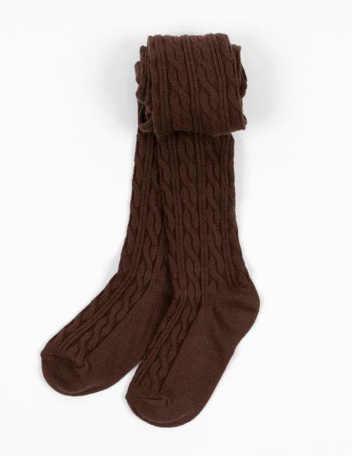 Leveret Girls Cable Knit Tights, Cotton Blend In Brown