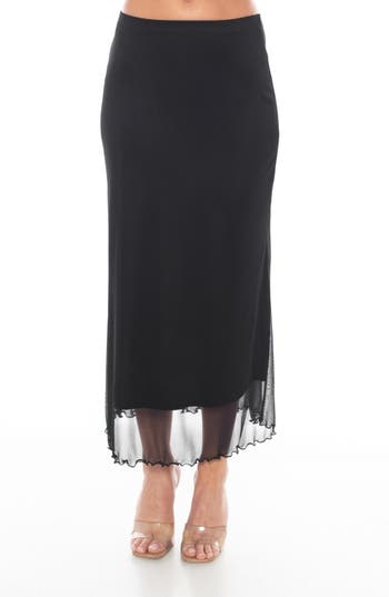 Tash And Sophie Lettuce Hem Mesh Midi Skirt In Black