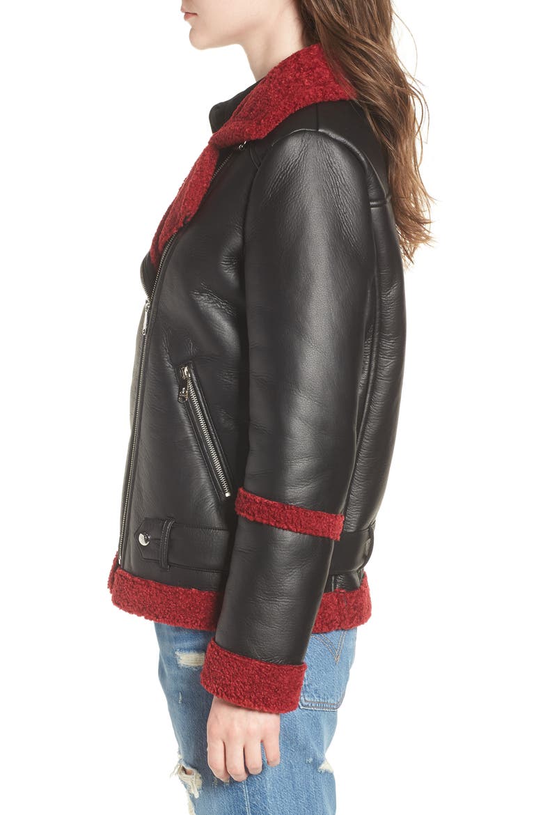 Oversize Faux Shearling Moto Jacket, Alternate, color, BLACK