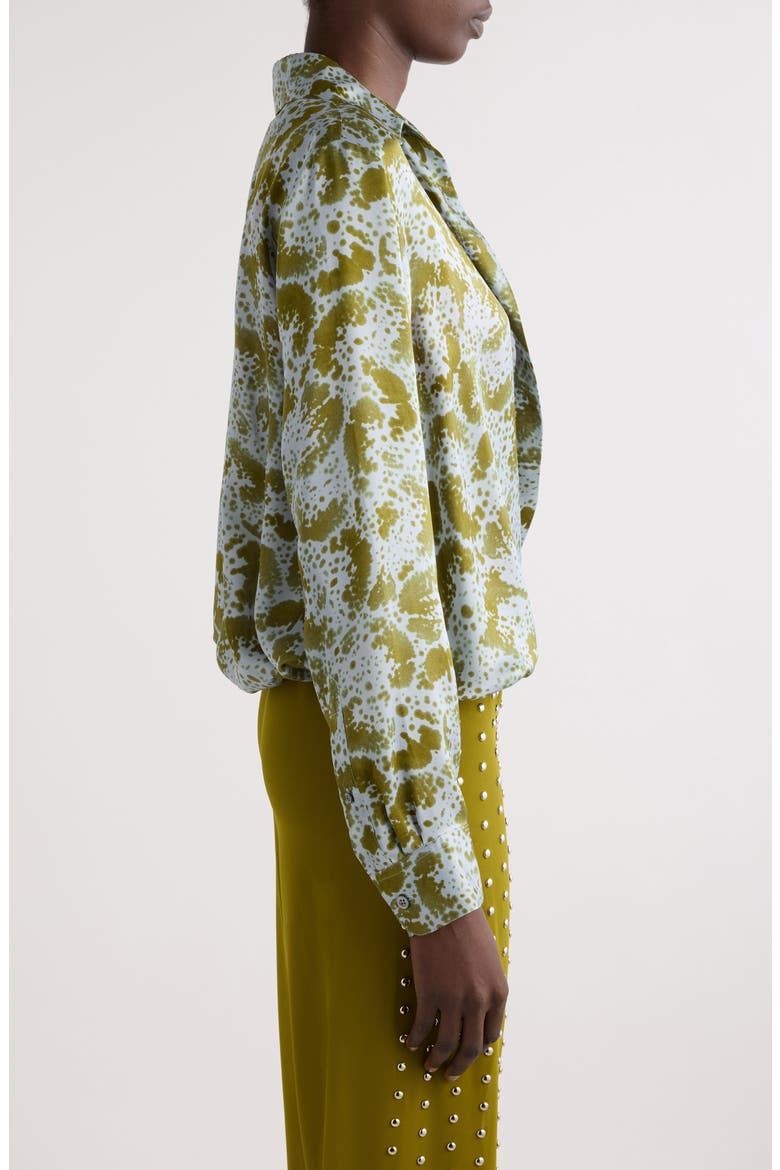 Cedal Orchid Petal Print Silk Wrap Top, Alternate, color, KHAKI