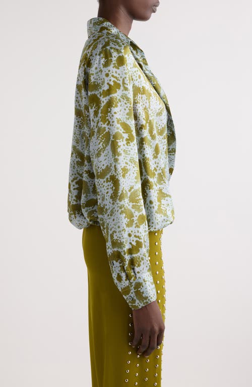 Shop Dries Van Noten Cedal Orchid Petal Print Silk Wrap Top In Khaki
