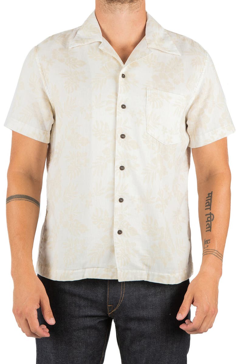 HIROSHI KATO The Wrench Double Layer Notched Collar Camp Shirt, Main, color, Beige Aloha