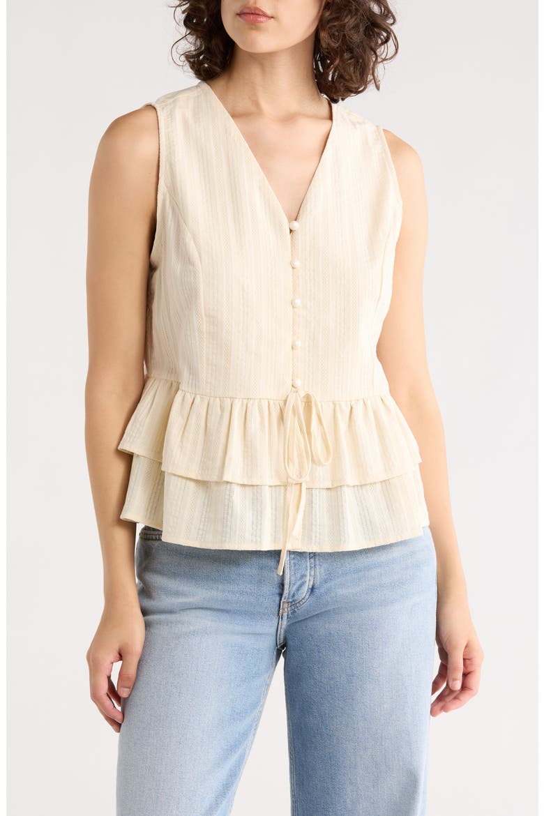 Sleeveless Button Front Peplum Top, Main, color, CREAM