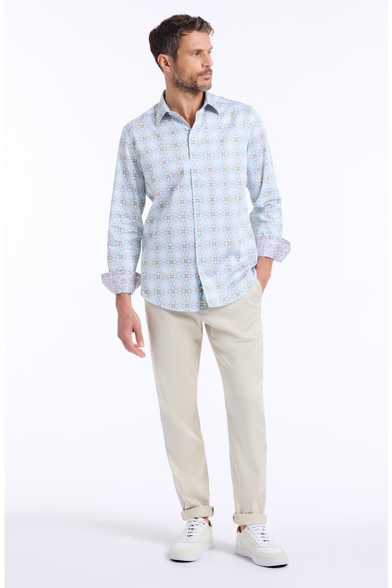 Runnymede Stretch Cotton Button-Up Shirt, Alternate, color, BLUE MULTI