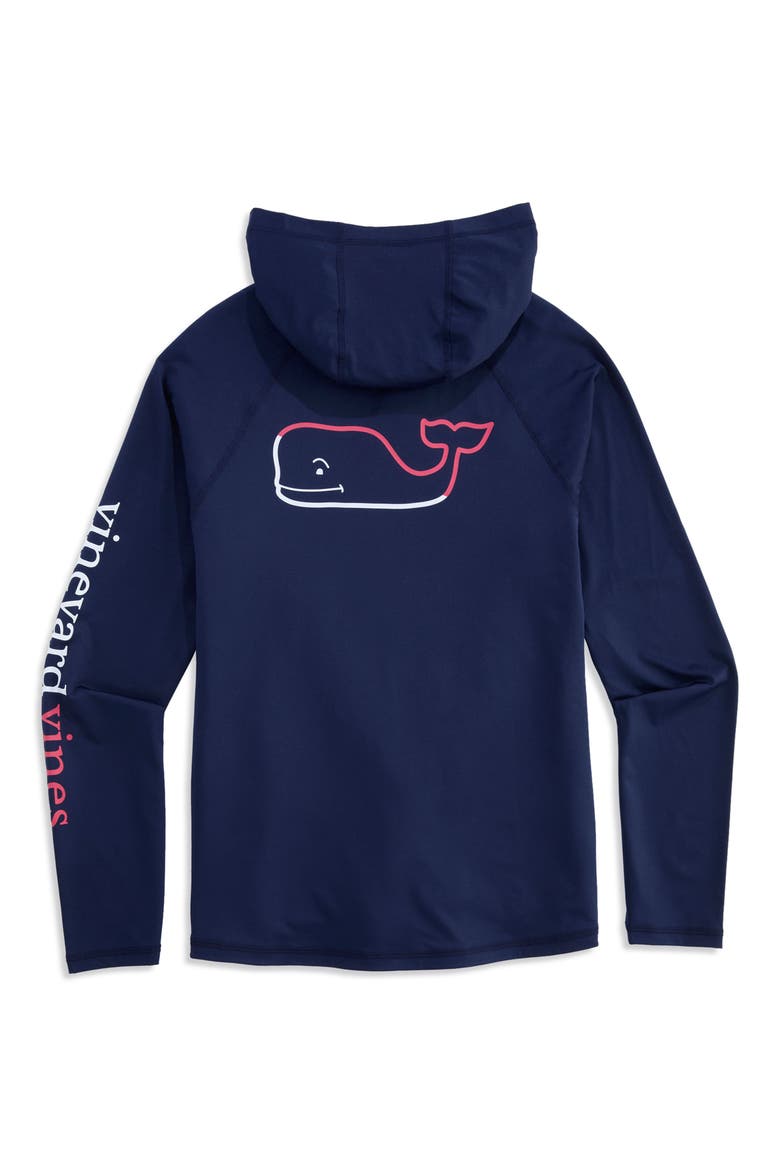 Burgee Whale Hooded Long Sleeve Performance T-Shirt, Alternate, color, NAUTICAL NAVY