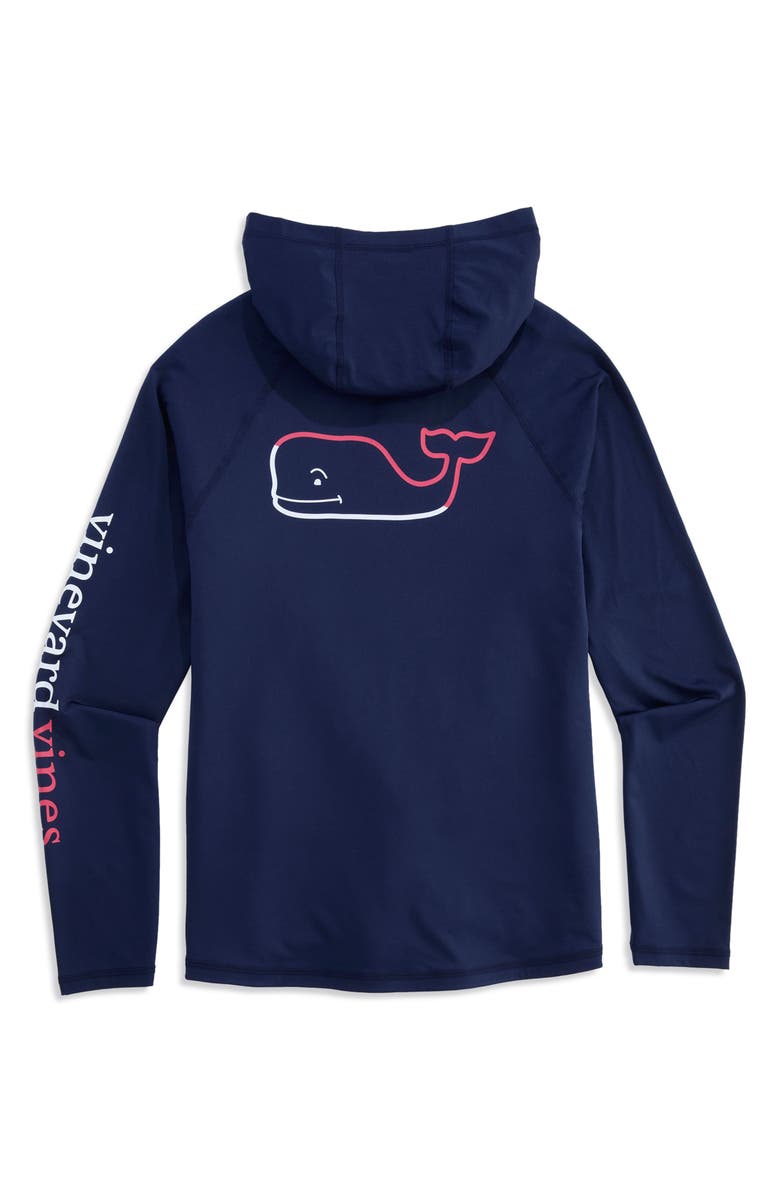 vineyard vines Burgee Whale Hooded Long Sleeve Performance T-Shirt, Alternate, color, Nautical Navy