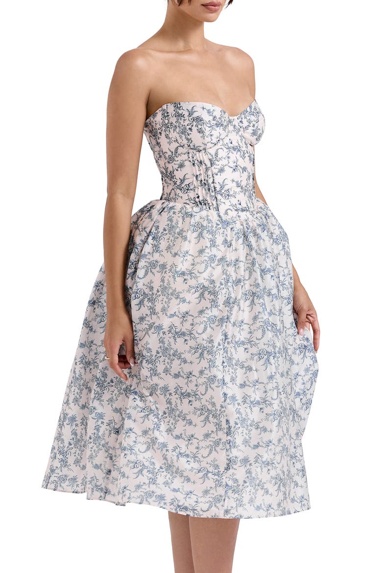Bennett Corset Strapless Fit & Flare Cocktail Dress, Alternate, color, NAVY CREAM FLORAL