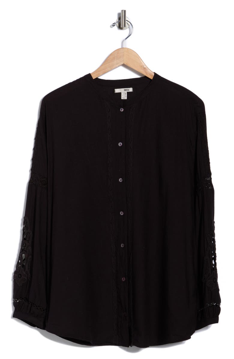 Amuse Society Mozambique Long Sleeve Woven Button-Up Dress, Alternate, color, Black