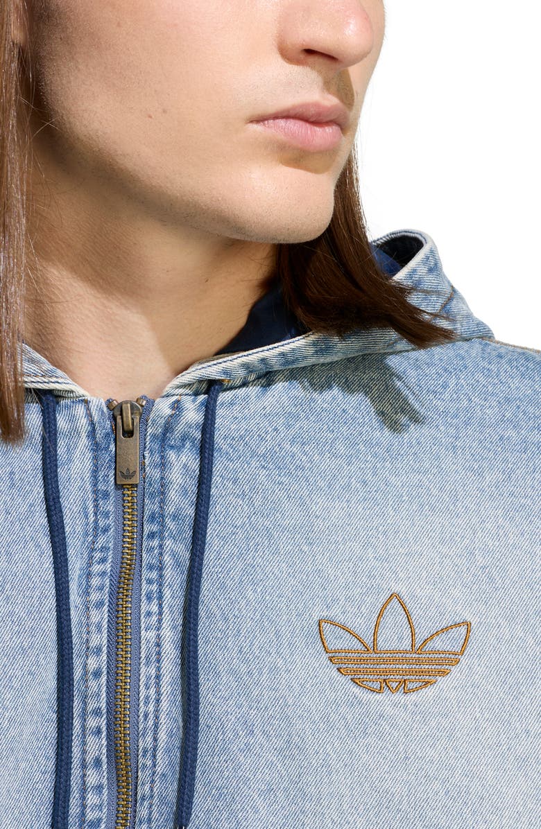 adidas Denim Hooded Bomber Jacket, Alternate, color, Indigo Denim