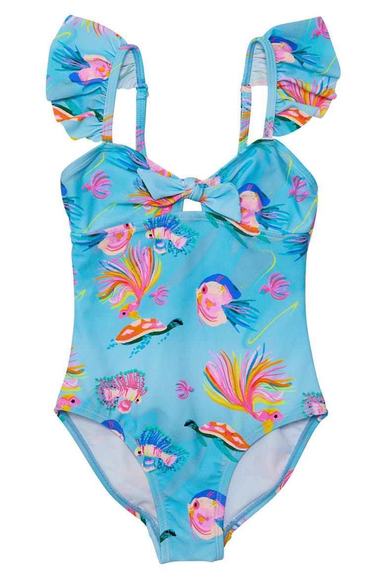 Kids' Kaleido Fish Print One-Piece Swimsuit, Main, color, BLUE