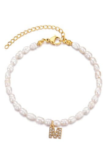 Adornia Freshwater Pearl Initial Charm Bracelet In Gray