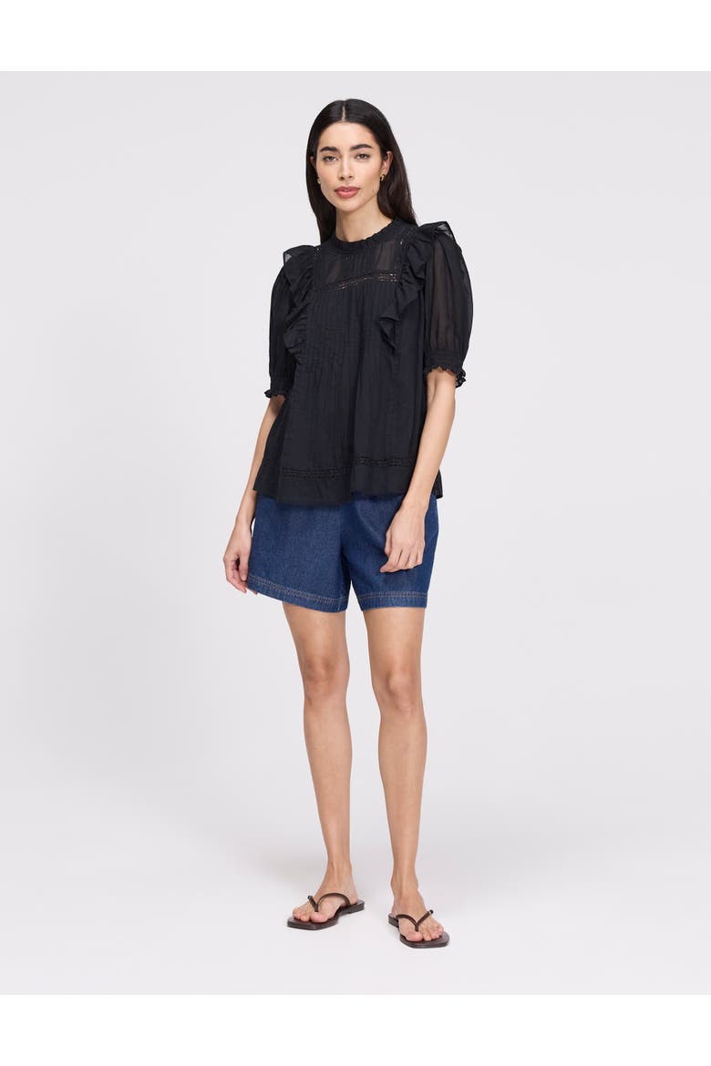 Jolin Puff Sleeve Cotton Top, Alternate, color, Black