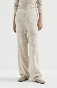Brunello Cucinelli Lace flowers knit track trousers in sparkling mohair and virgin wool