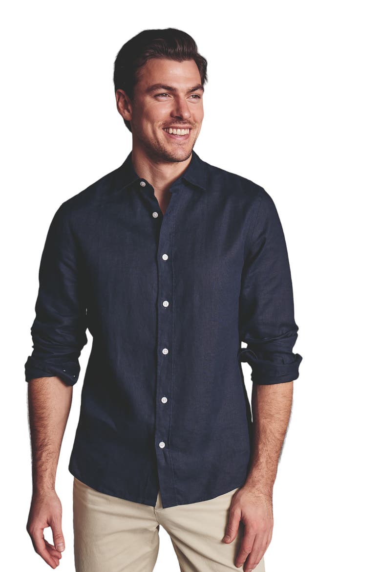 Slim Fit Pure Linen Shirt, Alternate, color, NAVY