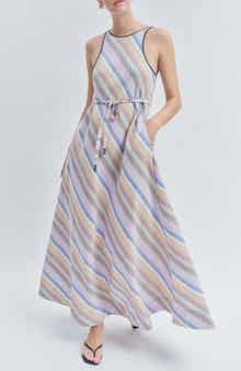 Margie Diagonal Stripe Cotton & Linen Maxi Dress