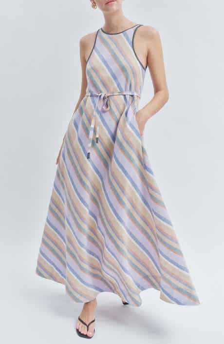 Margie Diagonal Stripe Cotton & Linen Maxi Dress