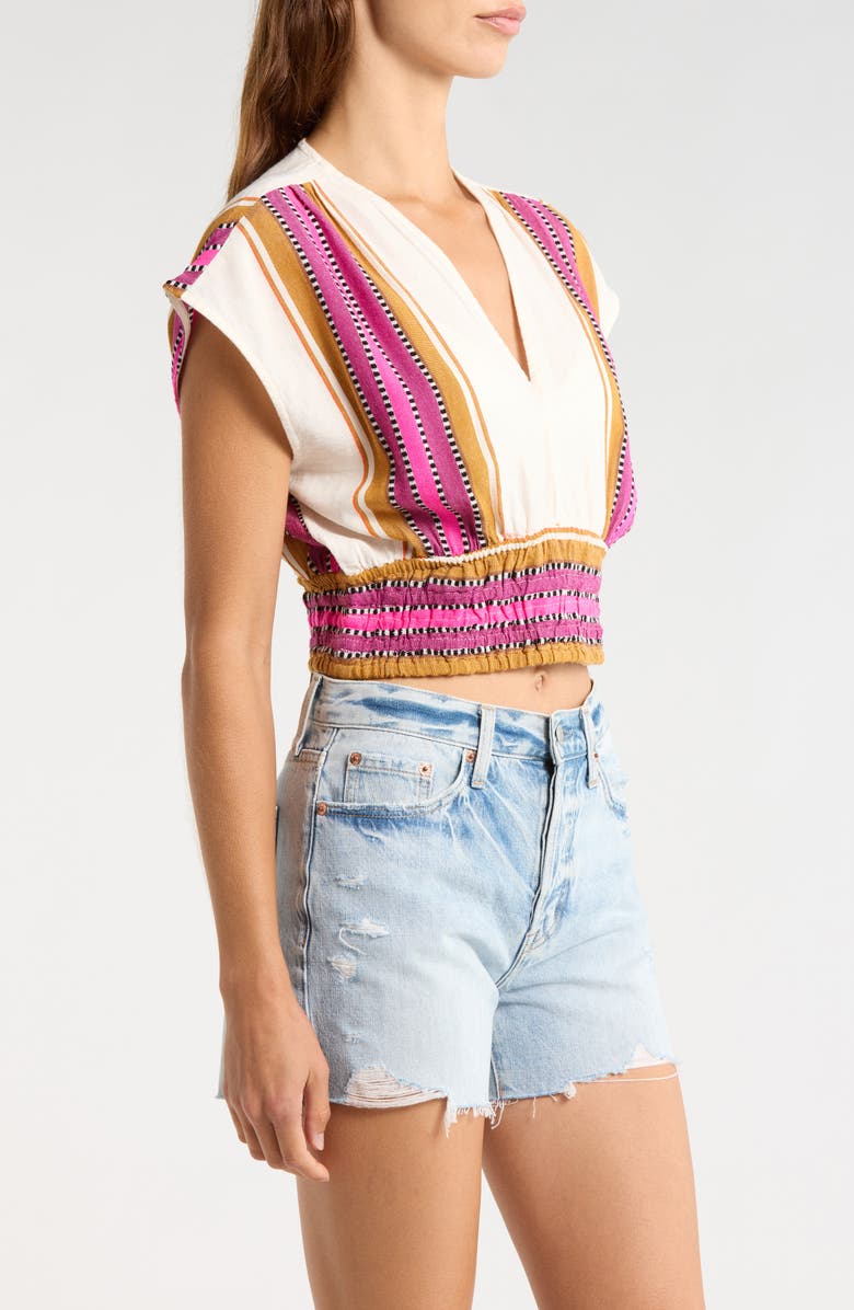 Elan Elastic Waist Crop Cover-Up Top, Alternate, color, Natural Pink