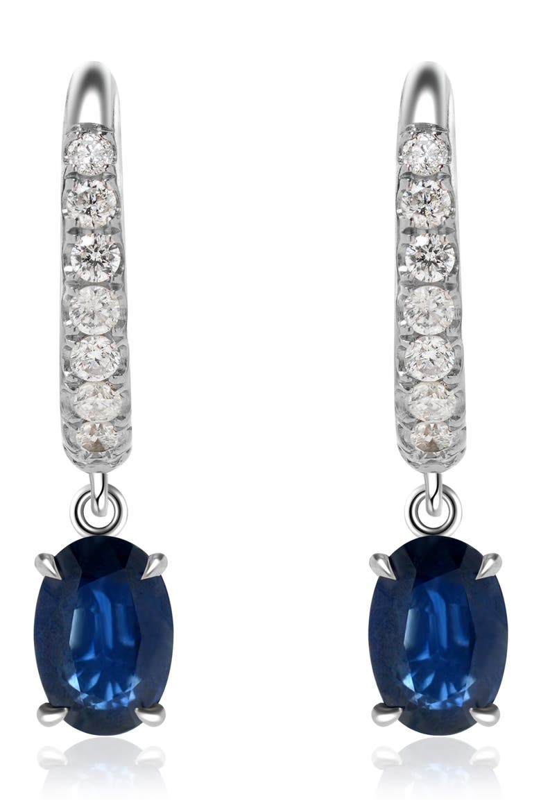 Sapphire Drop Diamond Hoop Earrings, Alternate, color, 14K WHITE GOLD