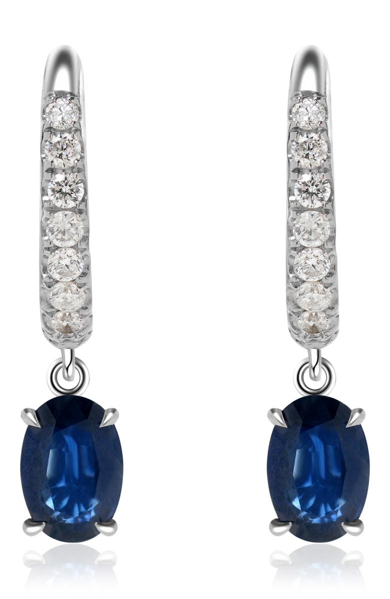 VALANI ATELIER Sapphire Drop Diamond Hoop Earrings, Alternate, color, 14K White Gold