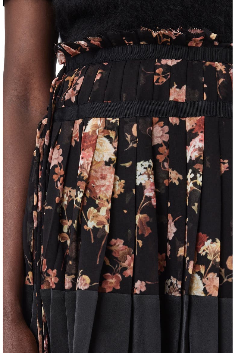 Elara Floral Print Pleated Skirt, Alternate, color, ARMADA BLACK