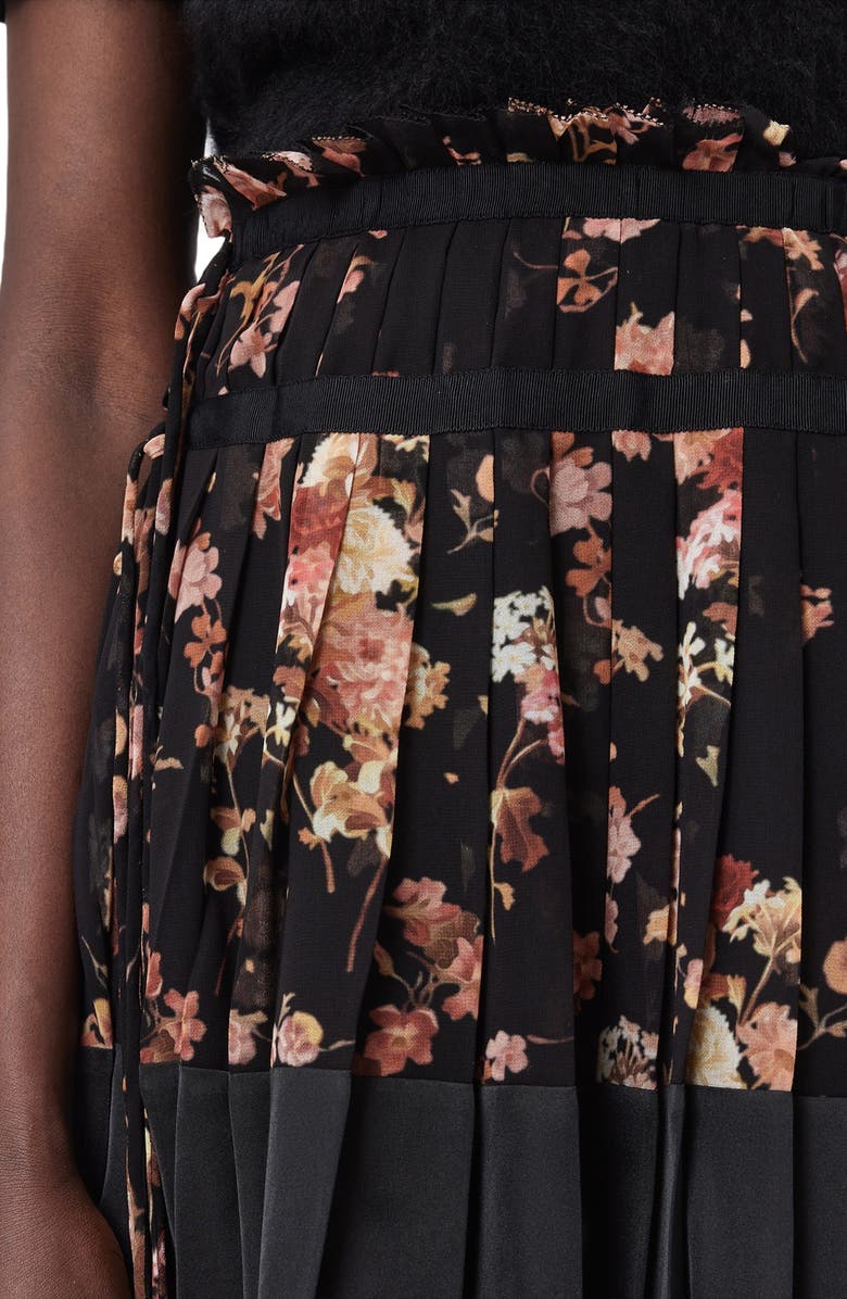 AllSaints Elara Floral Print Pleated Skirt, Alternate, color, Armada Black