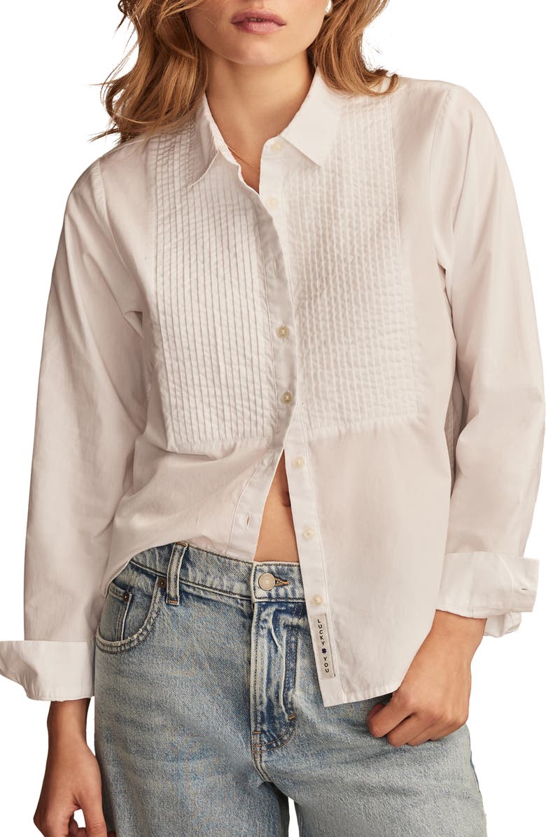 Lucky Brand Pleated Bib Cotton Tuxedo Shirt, Main, color,