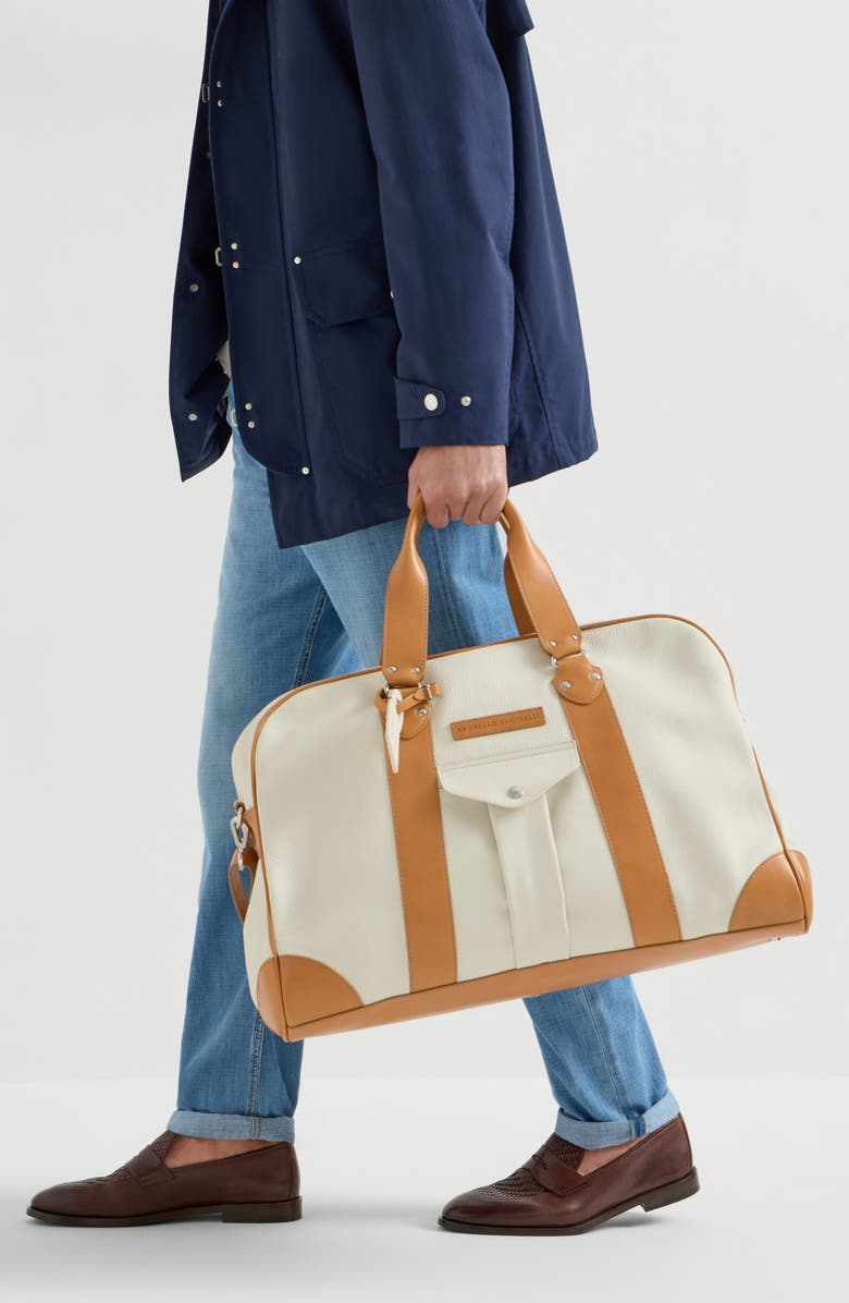 Brunello Cucinelli Grained calfskin street bag, Alternate, color, Ivory