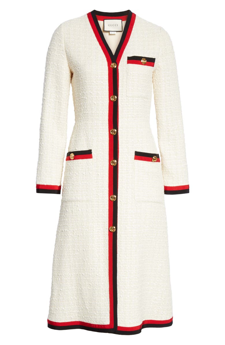 Gucci Ribbon Trim Tweed Dress, Alternate, color, 