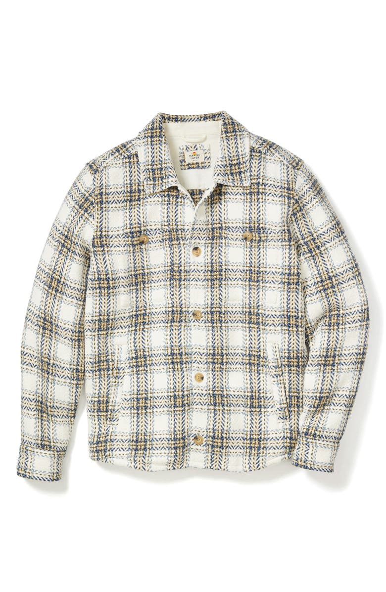 Marine Layer Max Plaid Cotton Twill Overshirt, Alternate, color, Natural/ Blue Plaid