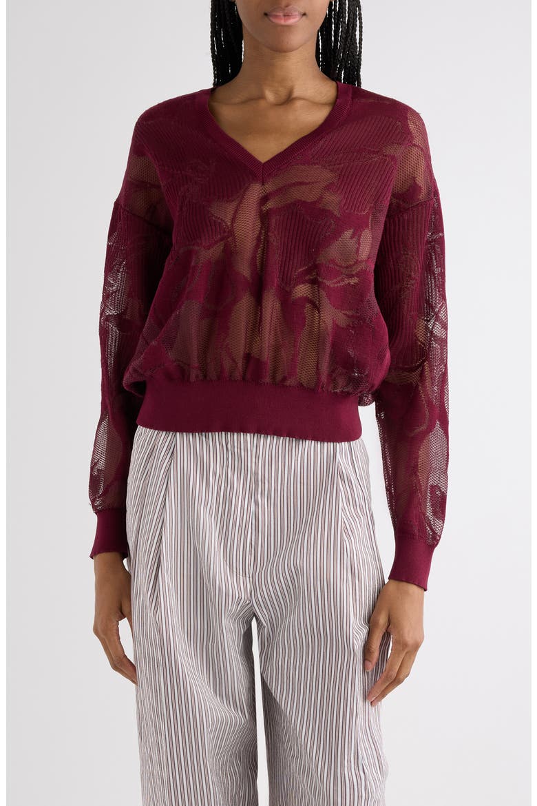 Lace Effect Jacquard Sweater, Main, color, BORDEAUX